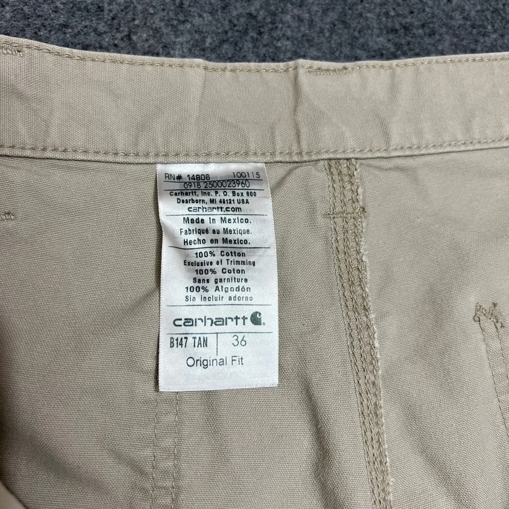 Carhartt B147 Loose Fit Canvas Carpenter Shorts Tan Khaki Men's Size 36 Workwear